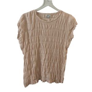 Sundance Cloud Nine Blush Pink Cap Sleeve Shirt Top Ruched Boho Blouse Womens M